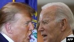 Kombina foto yang menunjukkan mantan Presiden AS Donald Trump (kiri) dan Presiden AS saat ini Joe Biden. Keduanya dipastikan akan kembali bertarung dalam pemilu 2024. (Foto: AFP/Timothy A. Clary dan Andrew Caballero-Reynolds)