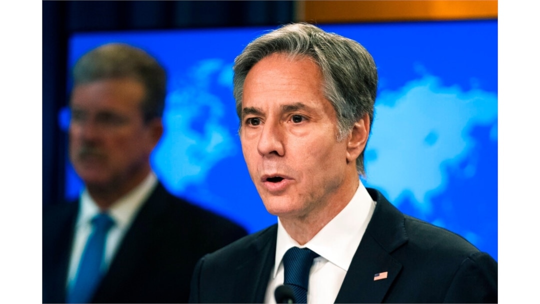 Secretary of State Antony Blinken speaks about the release of the 2021 Congressional Report Pursuant to the Elie Wiesel Genocide and Atrocities Prevention Act at the State Department in Washington, July 12, 2021.