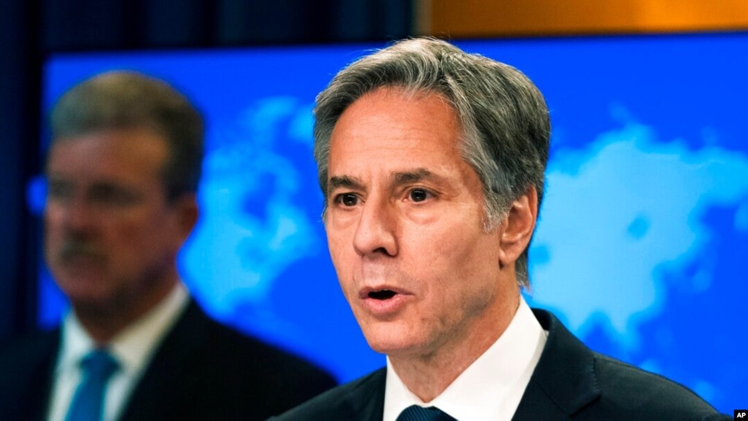 FILE - Secretary of State Antony Blinken speaks at the State Department in Washington, July 12, 2021. 