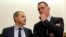 President of the Corsican assembly Gilles Simeoni (R) and French independentist Jean-Guy Talamoni talk during a meeting with French President Emmanuel Macron, Feb. 6, 2018 in Ajaccio, Corsica. 