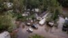 Vista captada desde un dron de un parqueo de casas móviles inundado tras el paso de huracán Francine en Patterson, Luisiana, el 12 de septiembre de 2024.