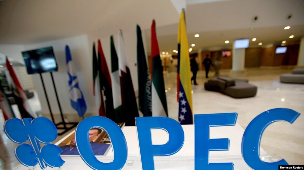 阿尔及利亚召开石油输出国组织成员国非正式会议之前的会议标志(photo:VOA)