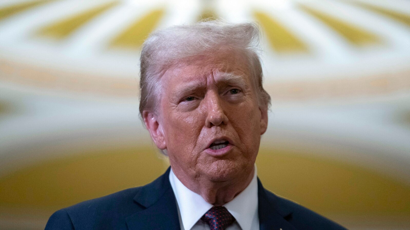 FILE - President-elect Donald Trump talks to reporters after a meeting with Republican leadership in Washington, Jan. 8, 2025.