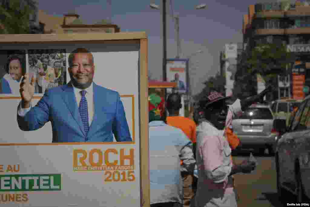 An electoral poster of candidate Roch Marc Christian Kaboré is displayed on the streets of Ouagadougou, Burkina Faso.