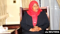 Tanzania's new President Samia Suluhu Hassan is seen after taking oath of office following the death of her predecessor John Pombe Magufuli at State House in Dar es Salaam, Tanzania, March 19, 2021. (Tanzania State House Press/Handout via Reuters)