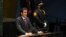 Pemimpin Qatar Sheikh Tamim bin Hamad al Thani berbicara di depan perwakilan negara-negara lain dalam Sidang Majelis Umum PBB yang ke-76 di New York pada 21 September 2021. (Foto: AP/Timothy A. Clary)