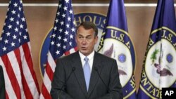 House Speaker John Boehner of Ohio speaks to the media on Capitol Hill in Washington, 06 Jan 2011