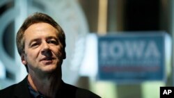 FILE - Democratic presidential candidate Steve Bullock speaks during the Iowa Democratic Party's Hall of Fame Celebration in Cedar Rapids, Iowa, June 9, 2019.