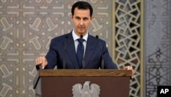 Bachar al-Assad s'adressant à des diplomates syriens, Damas, Syrie, le 20 août 2017.