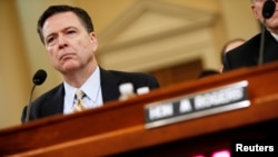 Then-FBI Director James Comey testifies before the House Intelligence Committee hearing into alleged Russian involvement in the 2016 U.S. election. 