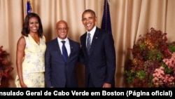 Michelle Obama, Luís Filipe Tavares e Barack Obama, em Nova Iorque, 2016