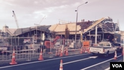 Work on a new bus terminal in central Christchurch, June 12, 2015. (Phil Mercer for VOA News)