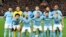L'equipe de Manchester City avant le match de Ligue des Champions contre Liverpool, Angleterre, le 4 avril 2018