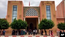 FILE - This Sept. 6, 2018, picture shows the courthouse in Beni Mellal, Morocco. A 17-year-old Moroccan girl whose alleged gang-rape sparked a public outcry has confronted in court the only underage suspect among the 12 men accused of assaulting and tortu