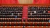 FILE - Chinese President Xi Jinping, center, and other leaders sing the national anthem during the opening session of the National People's Congress, March 5, 2023, at the Great Hall of the People in Beijing. The nation's 2024 legislative meetings will begin on March 4.