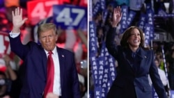 Kombinasi foto Capres Partai Republik Donald Trump (kiri), dan Capres Partai Demokrat Kamala Harris. 