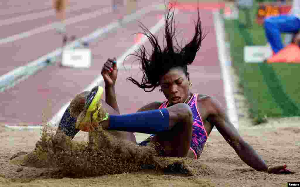 Caterine Ibarguen of Colombia competes in the women&#39;s triple jump event during the Rome IAAF Diamond League athletics competition at the Olympic Stadium in Rome, Italy.