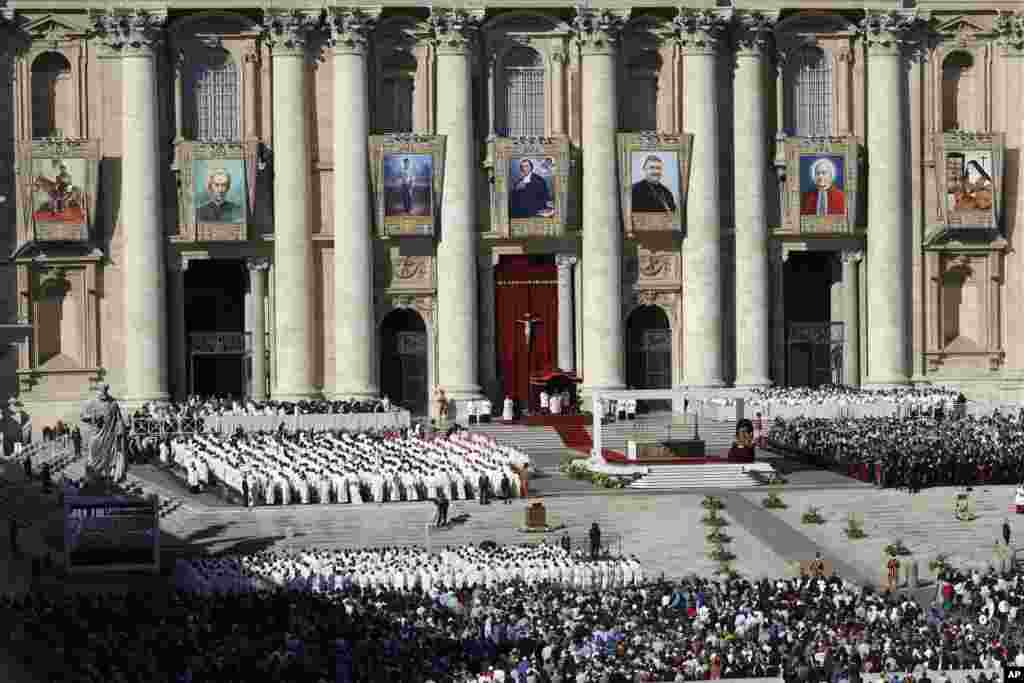 Pope Francis celebrates a Mass to canonize seven new saints, in St. Peter&#39;s Square, at the Vatican. Argentine 19th century &quot;gaucho priest&quot; José Gabriel del Rosario Brochero, who ministered to the poor in the peripheries and is clearly a model for his papacy, is among the new saints pope is canonizing..&nbsp;