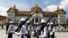 Soldiers are seen during a changing of the guard inside the Grand Palace days before the King's coronation in Bangkok, Thailand, April 30, 2019. 