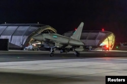 British Royal fighter jets, RAF Typhoons, return after striking military targets in Yemen during a US-led military operation in the Red Sea, Cyprus, Friday, January 12, 2024. (Photo: Sgt Lee Goddard/UK MOD via Reuters)