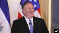 FILE - U.S. Secretary of State Mike Pompeo reacts at the Presidential House in San Salvador, El Salvador, July 21, 2019.