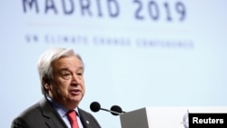 Sekretaris Jenderal PBB Antonio Guterres membuka konferensi perubahan iklim (COP25) di Madrid, Spanyol (2/12). 