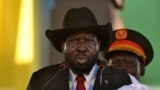 FILE - South Sudan President Salva Kiir addresses the crowds at the John Garang's Mausoleum in Juba, South Sudan, Oct. 31, 2018.