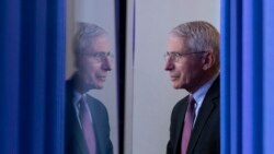 FILE - Dr. Anthony Fauci, director of the National Institute of Allergy and Infectious Diseases, arrives to speak about the coronavirus in the James Brady Press Briefing Room of the White House, in Washington, April 22, 2020.