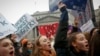 High school and college students protest in New York's Foley Square during a rally against President Donald Trump's executive order banning travel from seven Muslim-majority nations.