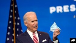 President-elect Joe Biden speaks about economic recovery at The Queen theater in Wilmington, Delaware, Nov. 16, 2020.