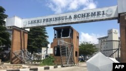 FILE - A middle-class shopping area was looted Oct. 22, 2020, after the army repressed peaceful protestors gathered at the Lekki toll gate in Nigeria.