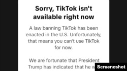 Notificação sobre o bloqueio do TikTok