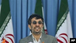 Iranian President Mahmoud Ahmadinejad delivers a speech during an army parade marking national Army Day in front of the mausoleum of the late revolutionary founder Ayatollah Khomeini, near Tehran, Iran, April 18, 2011