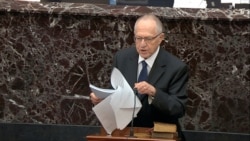In this image from video, Alan Dershowitz, an attorney for President Donald Trump, speaks during the Trump's impeachment trial in the Senate at the Capitol in Washington, Jan. 27, 2020.