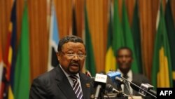 Commissioner Jean Ping addresses participants of the opening session of the African Union Peace and Security council meeting in Addis Ababa July 14,2012. 