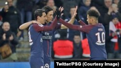 Paris SG a largement battu Strasbourg (5-2) lors de la 26e journée du Championnat de France, au Parc des Princes, 17 février 2018. (Twitter/PSG)