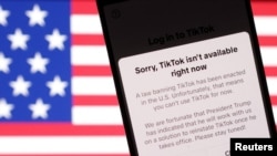 U.S. flag and TikTok app with the message "Sorry, TikTok isn't available right now" are seen in this illustration taken, Jan. 19, 2025. 