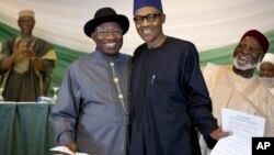 Goodluck Jonathan da Muhammadu Buhari.