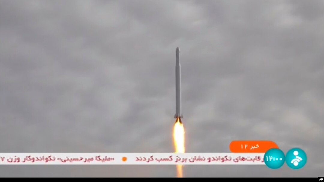 This image taken from video aired by Iranian state television on Sept. 27, 2023, shows what Iran's Communication Minister Isa Zarepour said is a Noor-3 satellite being launched from an undisclosed location in Iran. (IRIB via AP)