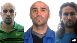 Fotos de los tres supuestos terroristas, aún no identificados por nombre, que fueron detenidos por las autoridades españolas.