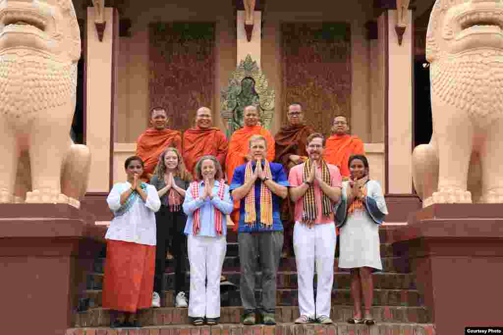 U.S. Ambassador W. Patrick Murphy receives blessings from Buddhist monks at Wat Phnom on his first week as U.S. Ambassador to Cambodia, Phnom Penh, Cambodia, August 2019. (Photo courtesy of U.S. Embassy in Cambodia) 