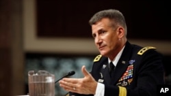 Army Lt. Gen. John Nicholson Jr., seen in this Jan. 28, 2016 photo, is picked to lead US and NATO forces in Afghanistan. He says the U.S. is not targeting Haqqanis in Afghanistan.