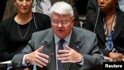 FILE - Herve Ladsous, head of the U.N. Department of Peacekeeping Operations, speaks to Security Council representatives in New York, Oct.14, 2014.