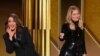  En esta captura de video emitida el domingo 28 de febrero de 2021 por NBC, las presentadoras Tina Fey, izquierda, de Nueva York, y Amy Poehler, de Beverly Hills, California, hablan en los Golden Globe Awards. (NBC vía AP)