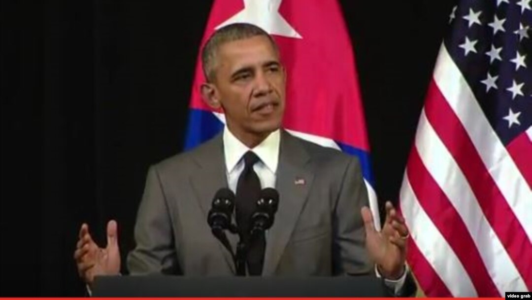 Presiden AS Barack Obama memberikan pidato di Gran Teatre de la Habana, di Havana, Kuba, Selasa (22/3).
