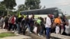 Humanitarian staff who fled from Goma, eastern Democratic Republic of the Congo, following fighting between M23 rebels and the armed forces of the Democratic Republic of the Congo, arrive in Gisenyi, Rwanda, Jan. 27, 2025. 