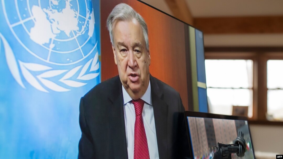 Sekjen PBB Antonio Guterres memberikan konferensi pers secara virtual (foto: ilustrasi).