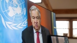 Generalni sekretar UN Antonio Guterres na virtuelnoj konferenciji za novinare.