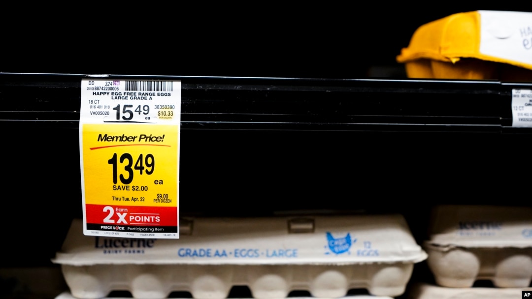 FILE - A nearly empty shelf of free-range eggs is seen at a Safeway grocery store on Jan. 27, 2025, in Seattle, Washington. The increasing cost of eggs contributed to U.S. inflation going up 3% in January over a year ago.