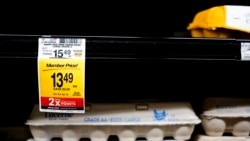 FILE - A nearly empty shelf of free-range eggs is seen at a Safeway grocery store on Jan. 27, 2025, in Seattle, Washington. The increasing cost of eggs contributed to U.S. inflation going up 3% in January over a year ago.